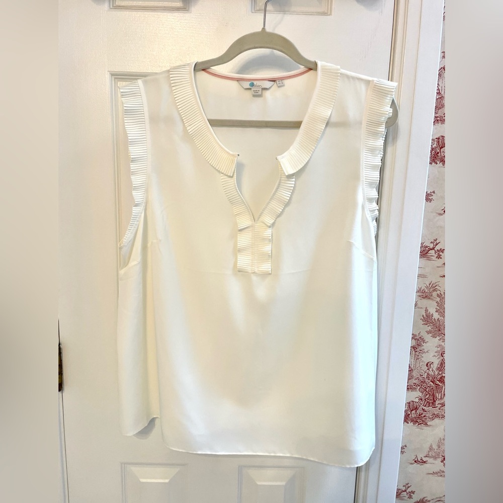 BODEN sleeveless blouse with pleated neck and arm details.  Size 16 US